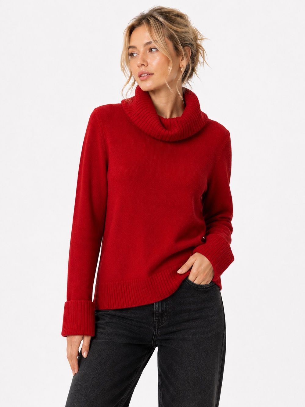 Only Mine Red‎ 2-Ply Cashmere Cowl Neck Pullover Sweater Medium Soft